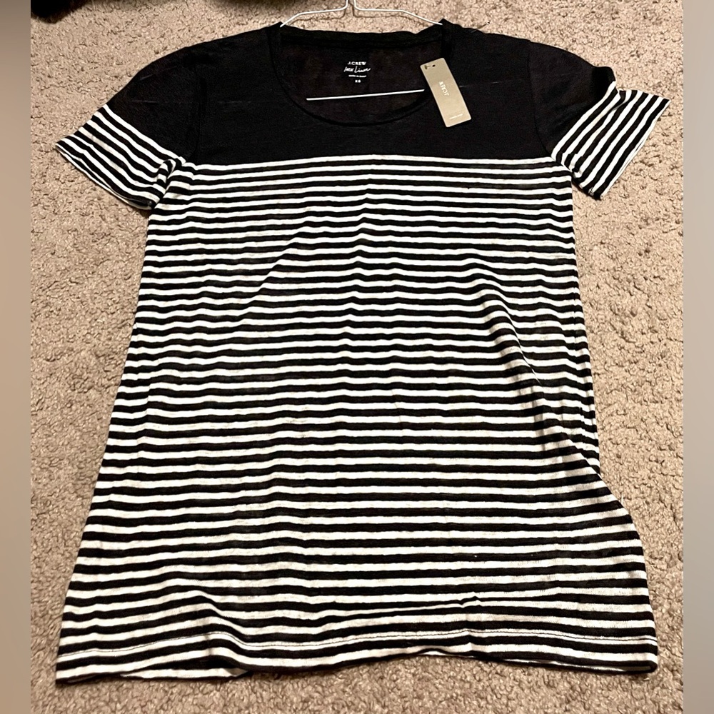 NWT J. CREW LINEN THIRT NAVY/WHITE XS